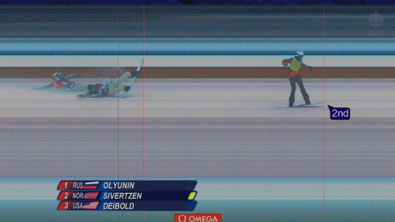 Illustration for article titled Snowboard Cross Semifinal Features Nutshot, Photo Finish